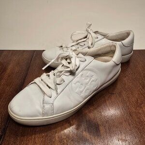 Tory Burch Women's Double T Howell Court Sneakers Size 8.5 M Shoes White Leather